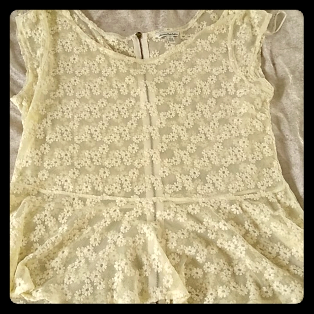 Cute floral see through cream print shirt